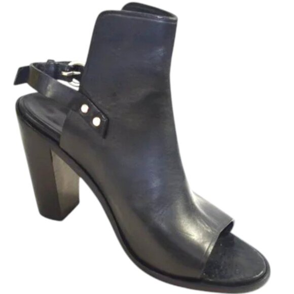 Rag & Bone Wyatt Black Leather Sling Back Peep Toe Heel, Size 40 (US 10) - Picture 1 of 12